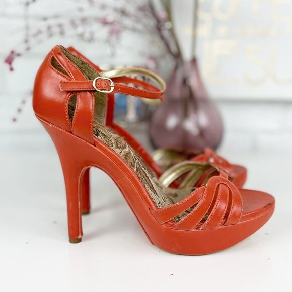 Michael Antonio Orange Leather Strappy Platform Stiletto High Heels Size 8.5 M - Picture 9 of 9